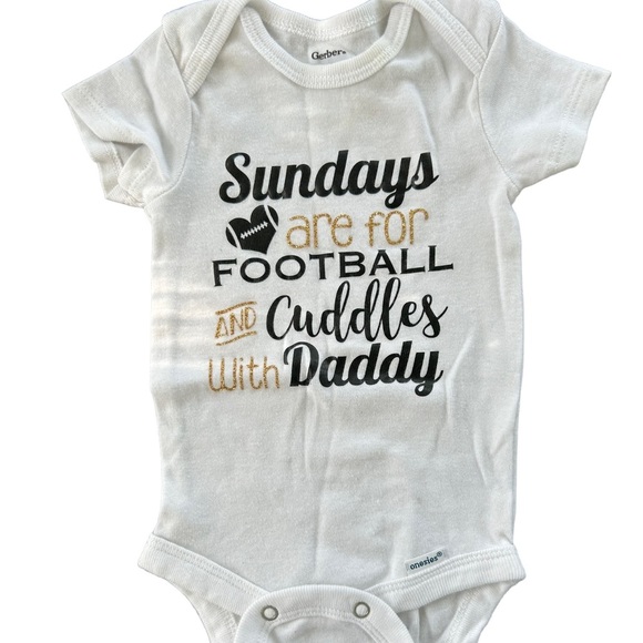 infant Girl White and Gold Glitter Football Onesie - Picture 2 of 8